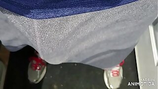 Freeballing in my favorite shorts, wondering just how see-through they are, before I took a walk out to my community mailbox. 20190612