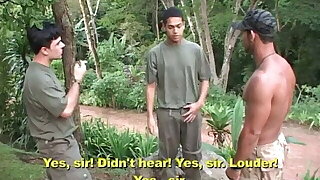 Latino soldier studs get horny in camp and fuck hard outdoors