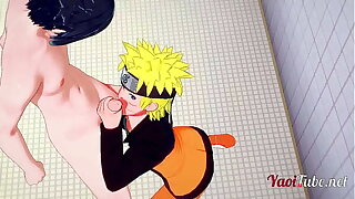 Naruto Yaoi - Naruto & Sasuke Having Sex in Restroom and cums in his mouth and ass. Bareback Anal Creampie 1/2