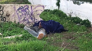 Homeless Guy Masturbating in Park